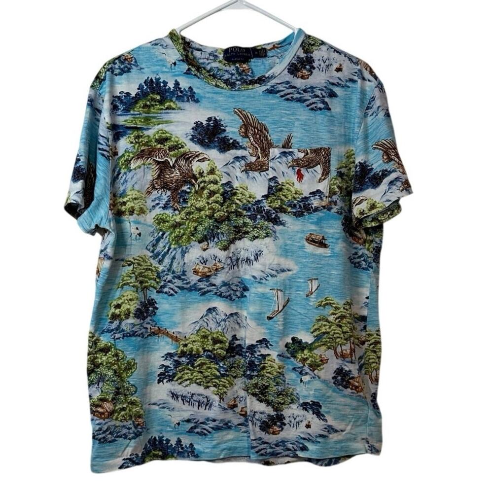 Polo Ralph Lauren Printed Landscape Pocket Tee Size M‎ All Over Print Tropical